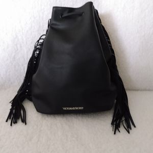 VICTORIA'S SECRET Black FRINGE Backpack DUFFLE BAG